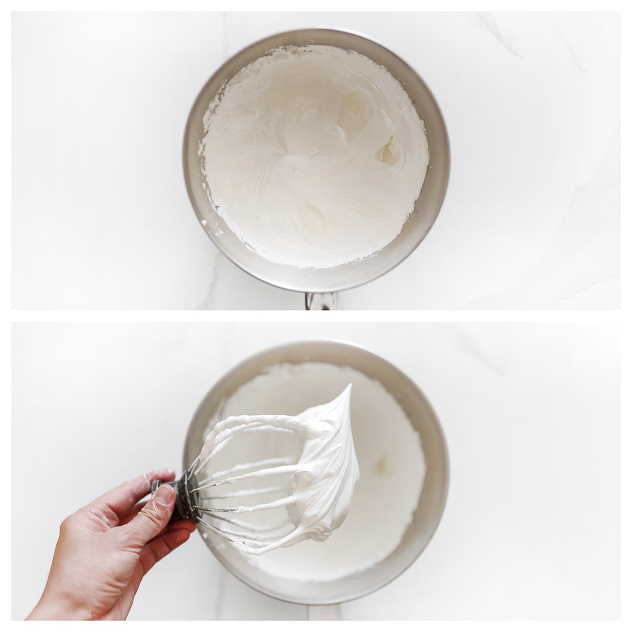 Eiwitten stijf kloppen met suiker voor de Pavlova