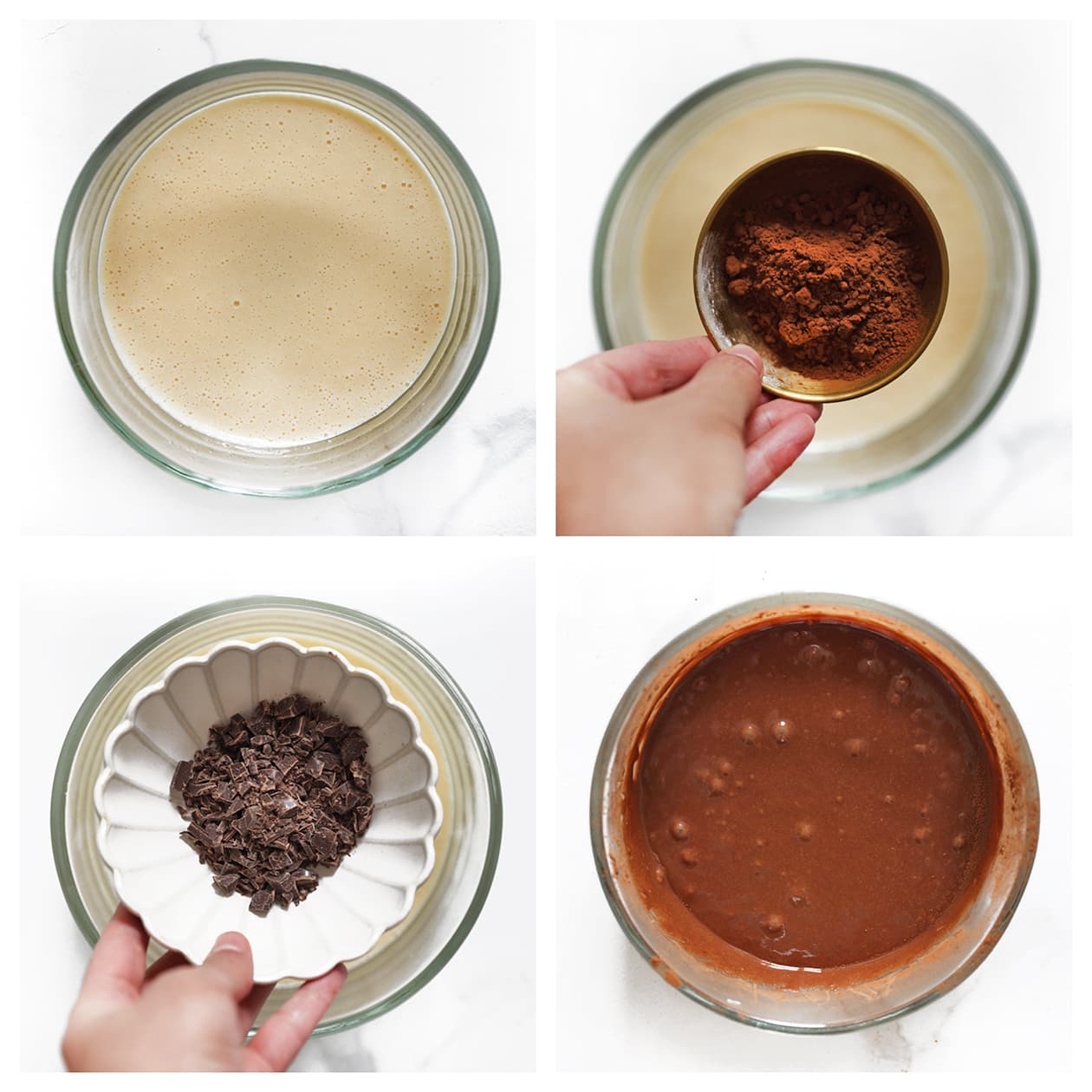Chocolade en cacaopoeder toevoegen aan het cakebeslag