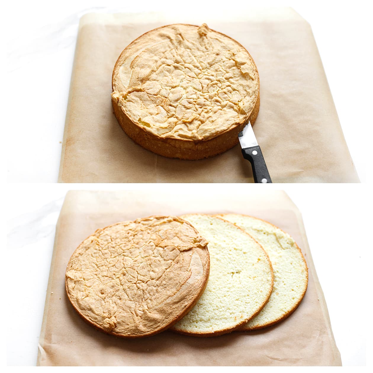 Biscuit door 3 lagen snijden