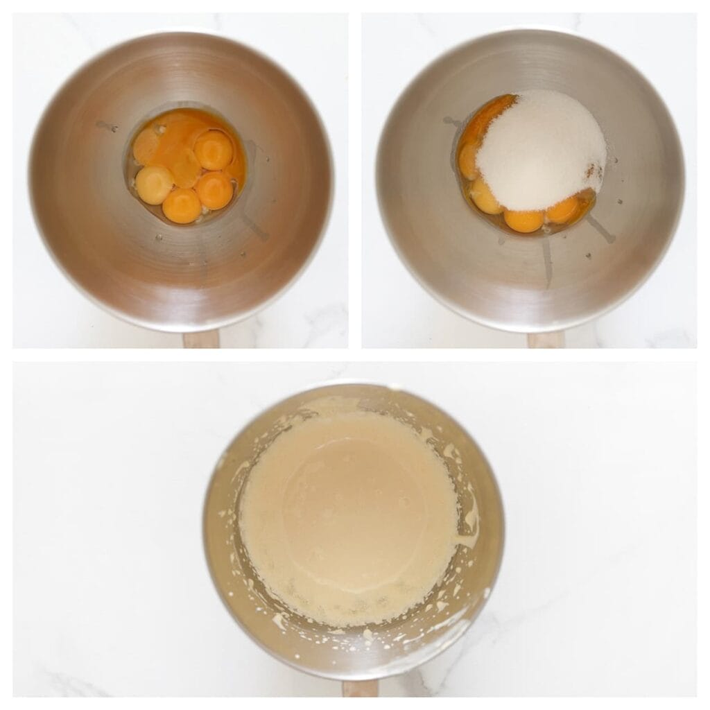 Klop de eidooiers met de overige 80 g kristalsuiker en de vanillesuiker op hoge snelheid in ca. 3 minuten luchtig en romig. 