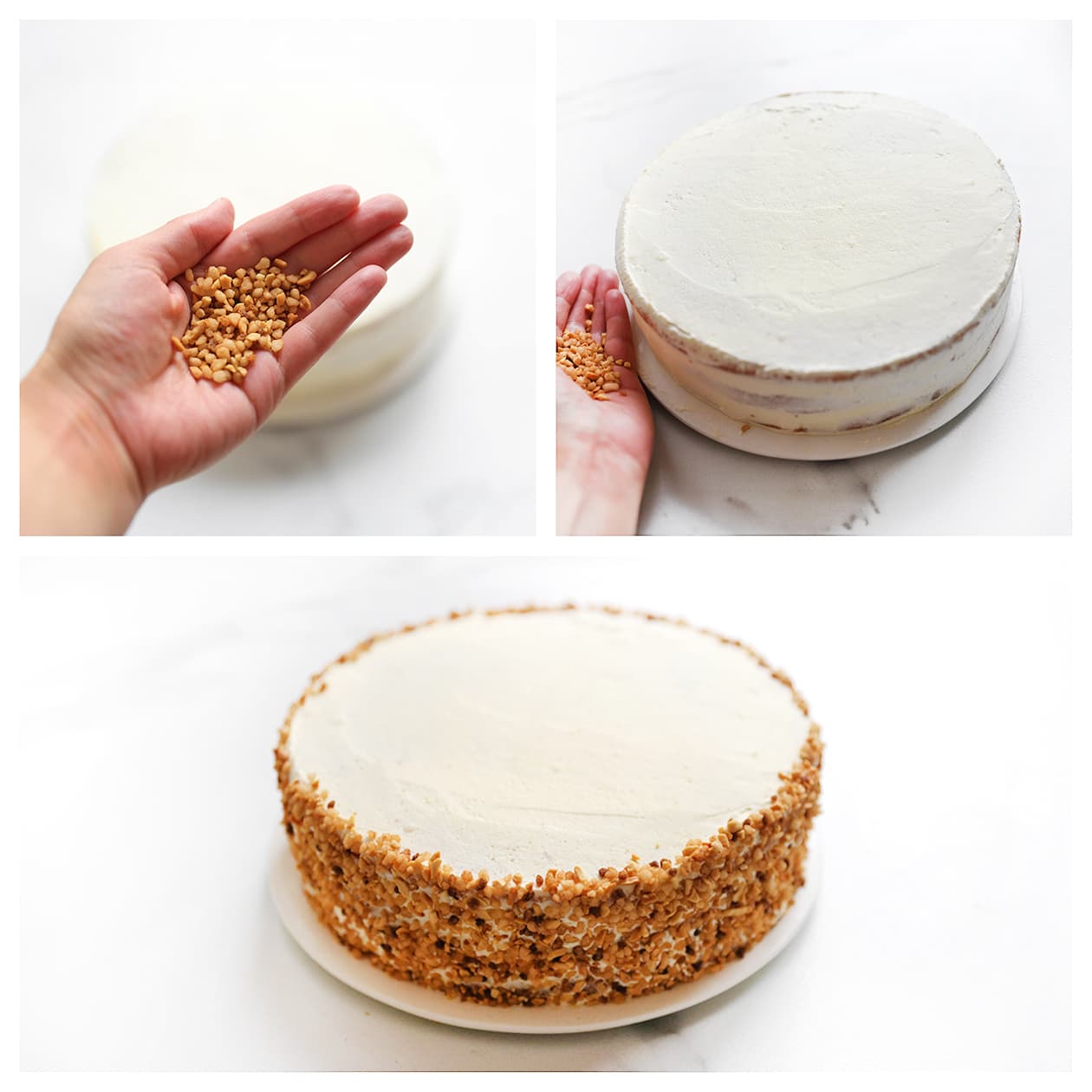 Slagroomtaart garneren met nougatine