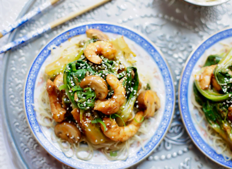 Paksoi met garnalen