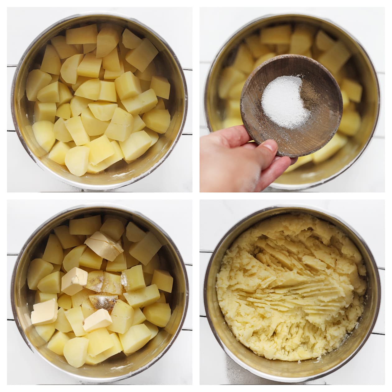 Aardappels mengen met zwarte peper, zout en boter kopie