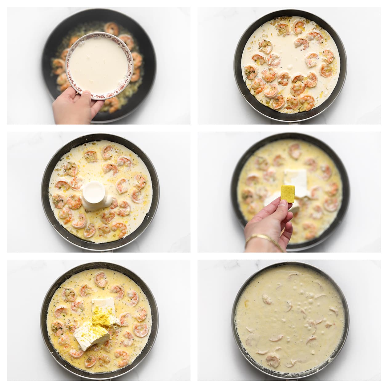 Garnalen koken in de romige pasta Alfredo saus