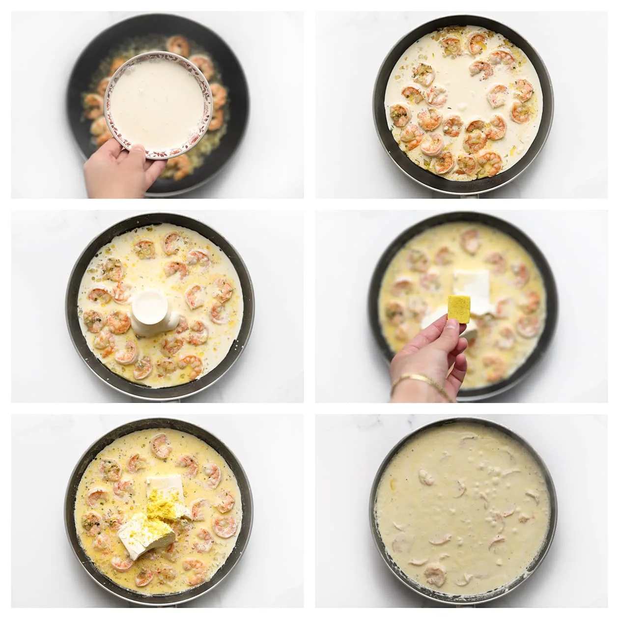 Garnalen koken in de romige pasta Alfredo saus