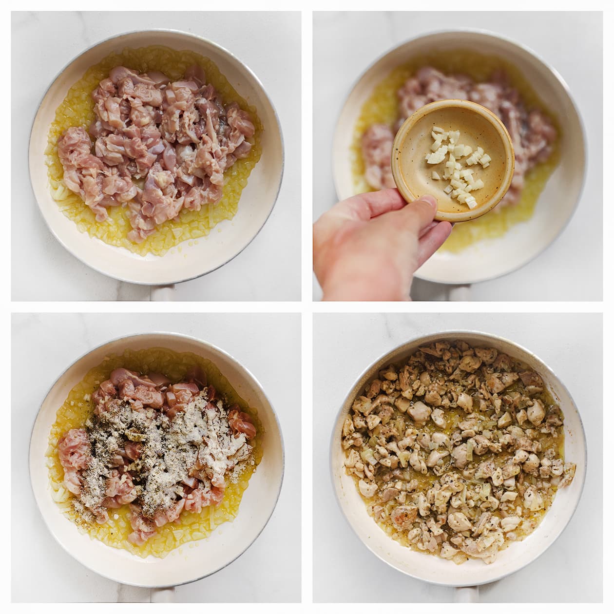 Kip gaar bakken in een koekenpan voor de pasta pesto kip