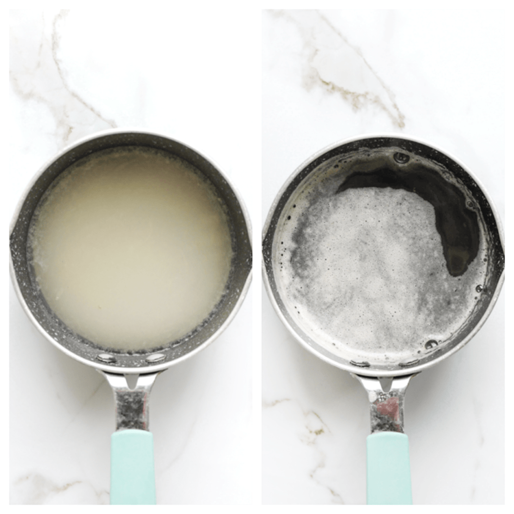Breng het water samen met de suiker in een pan aan de kook. Zet het vuur uit en voeg het citroensap toe. Roer alles samen tot een geheel. Laat de suikersiroop afkoelen.