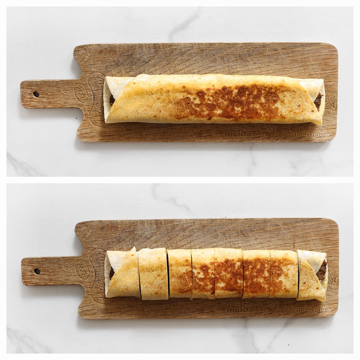 Gesneden Beyti kebab met tomatensaus en knoflooksaus