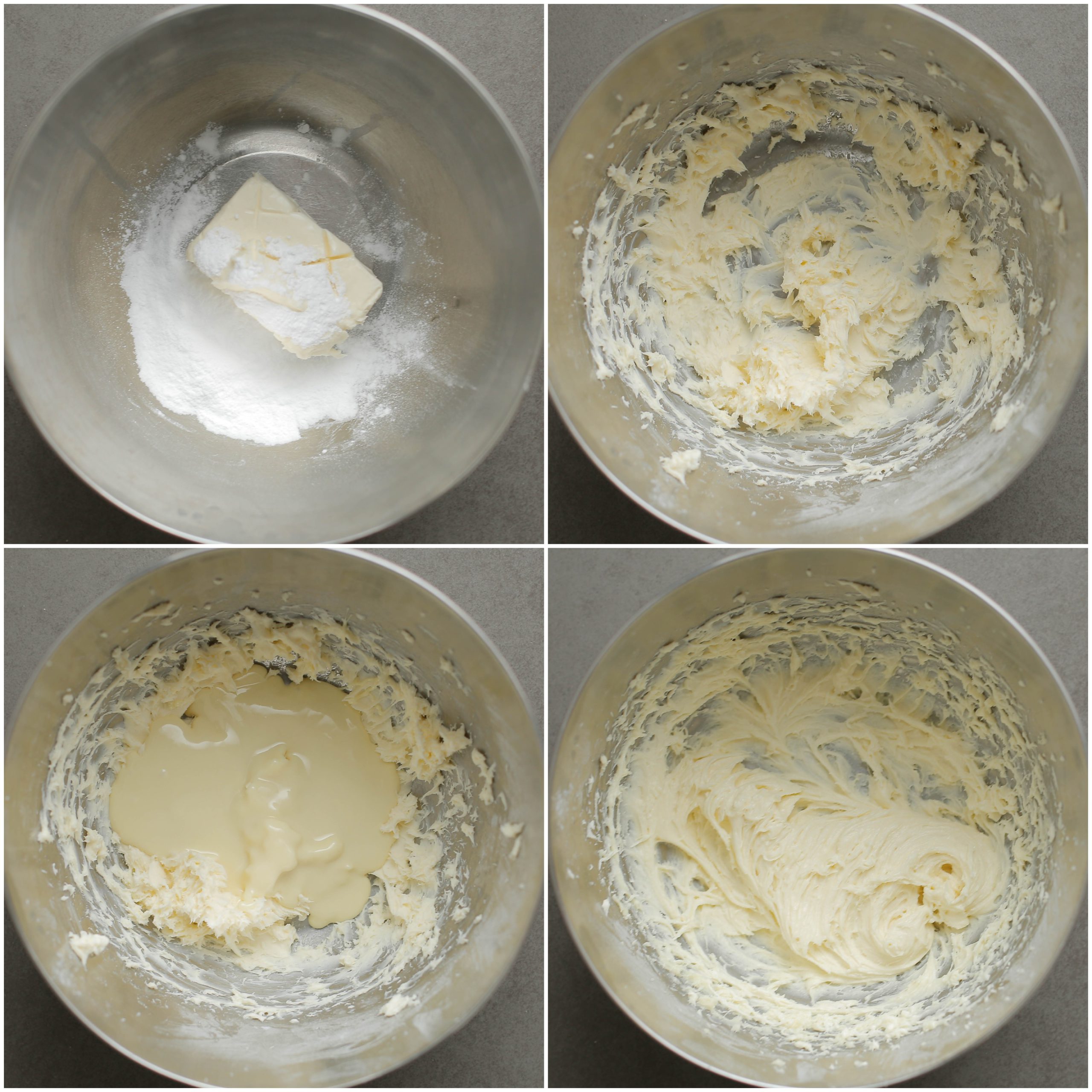 Monchou mixen met poedersuiker en witte chocolade