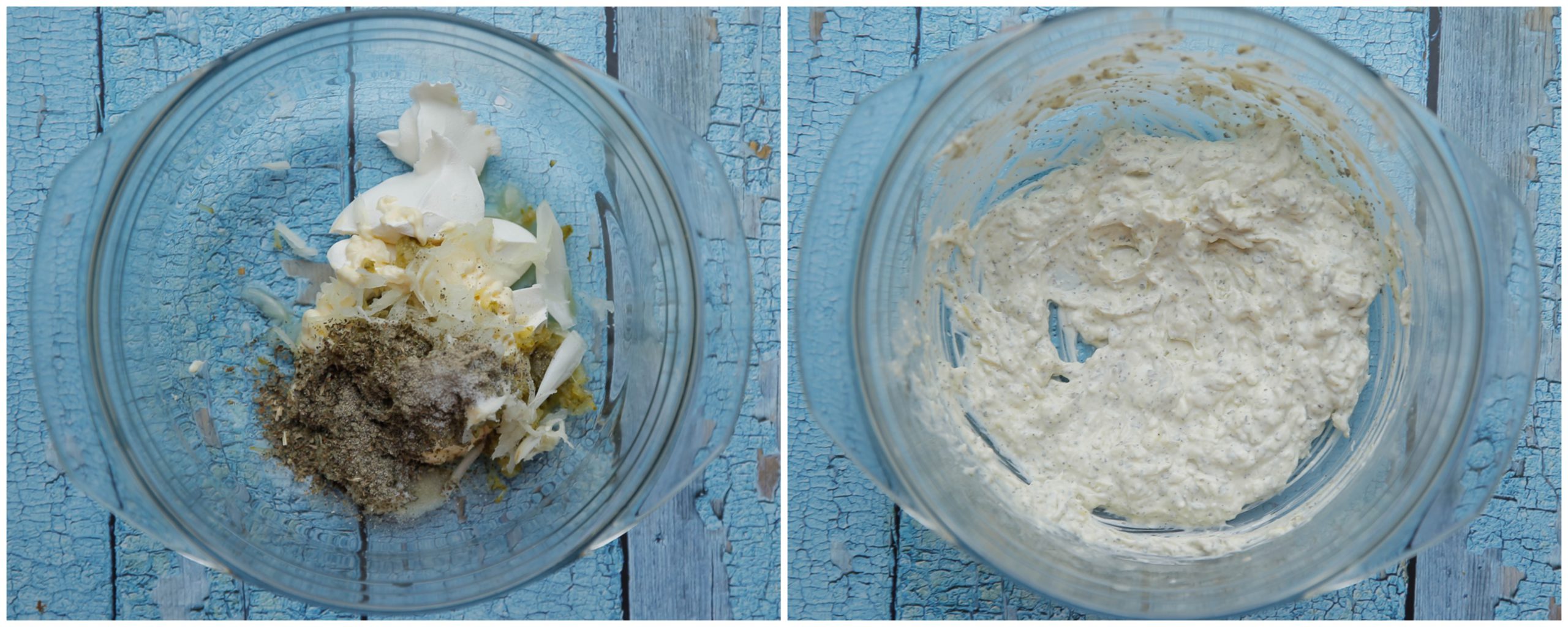 Knoflooksaus maken met mascarpone, gele ui, augurk, mayonaise, zout en zwarte peper