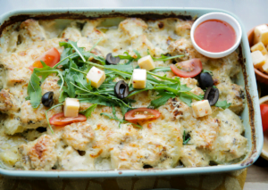 Aardappelschotel met kabeljauw en zalm Kookmutsjes