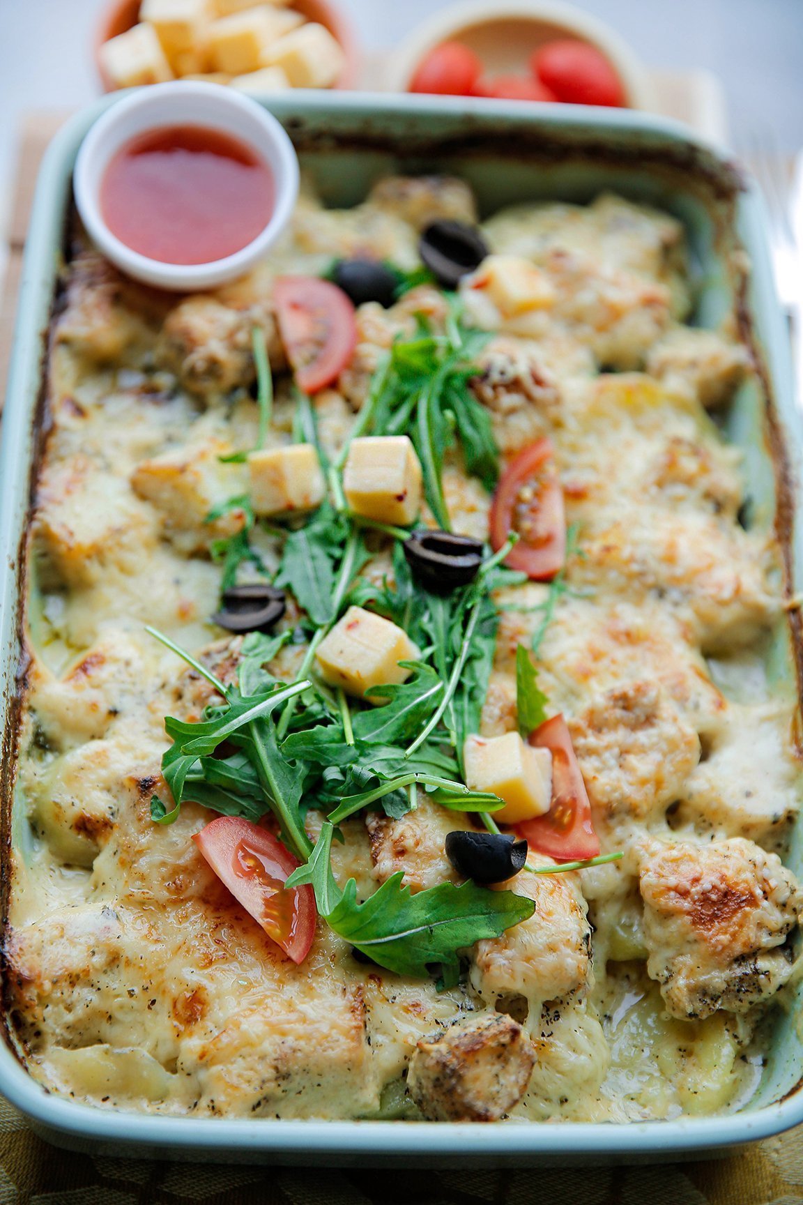 Ovenschotel met zalm, kabeljauw en bechamelsaus eindresultaat