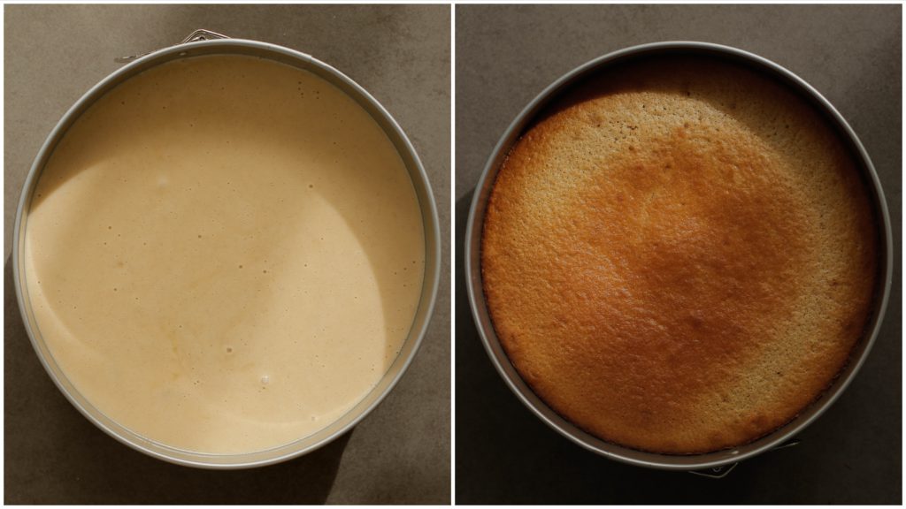 Leg de cake weer terug in de oven. Bak 35 minuten gaar op 175℃. Houd de baktijd zelf in de gaten, want elke oven werkt anders. Laat de cake compleet afkoelen.