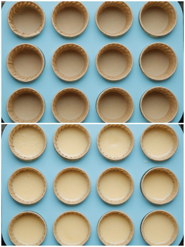 Leg de cupcakepapiertjes in de muffinbakvorm. Vul ze voor tweederde in met het beslag.