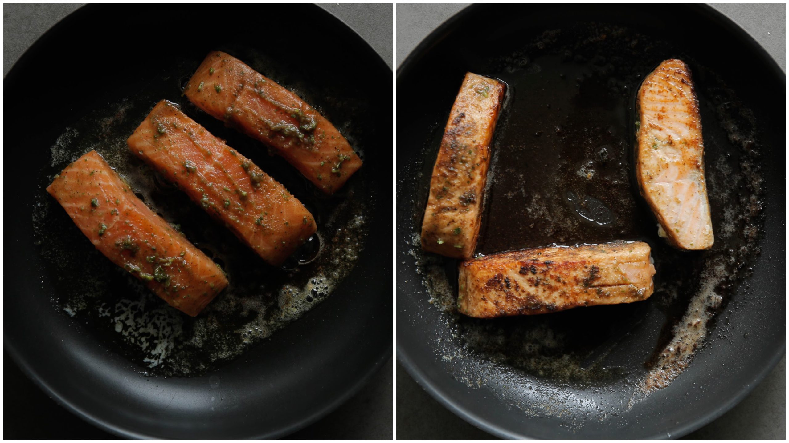 Zalm gaar bakken in een pan