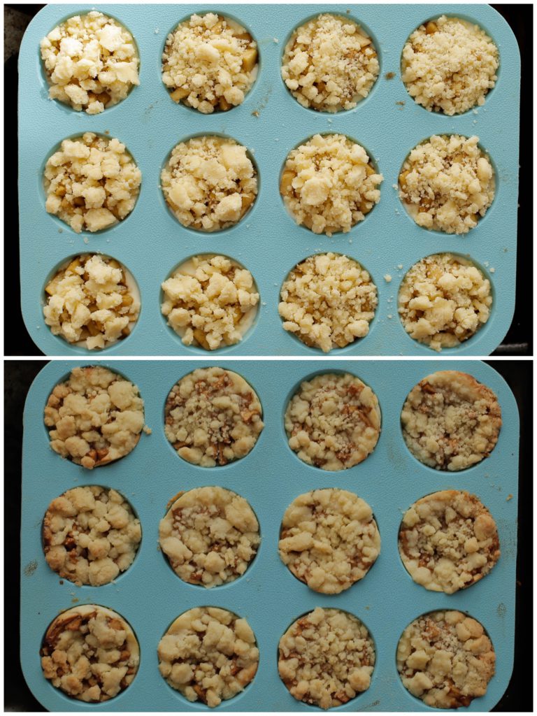 Leg de appelkruimel cheesecakes in een voorverwarmde oven op 160℃. Bak 30-35 minuten.