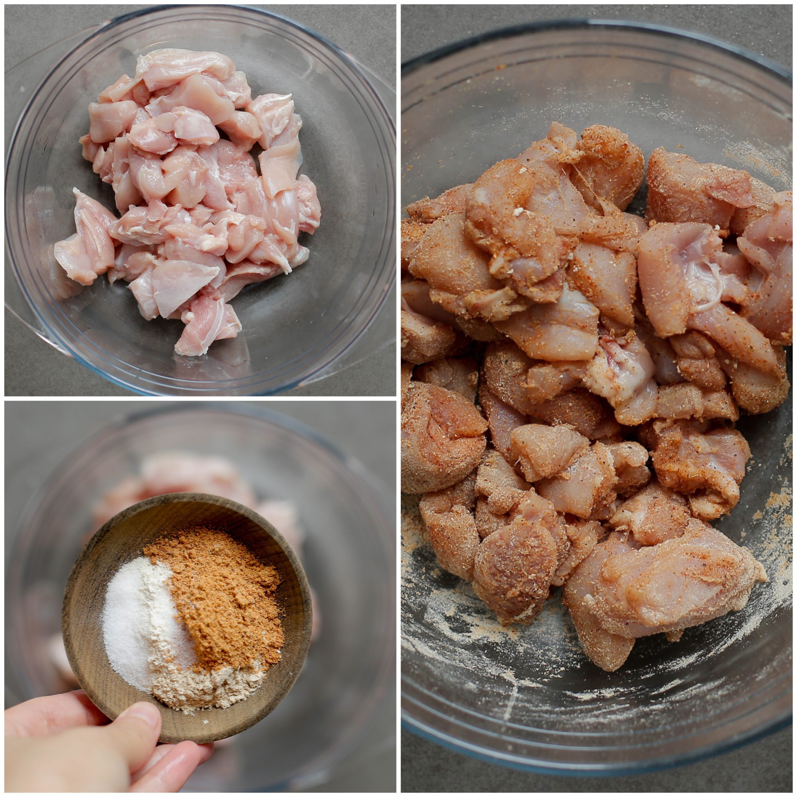 Kippendijen marineren in een diepe kom