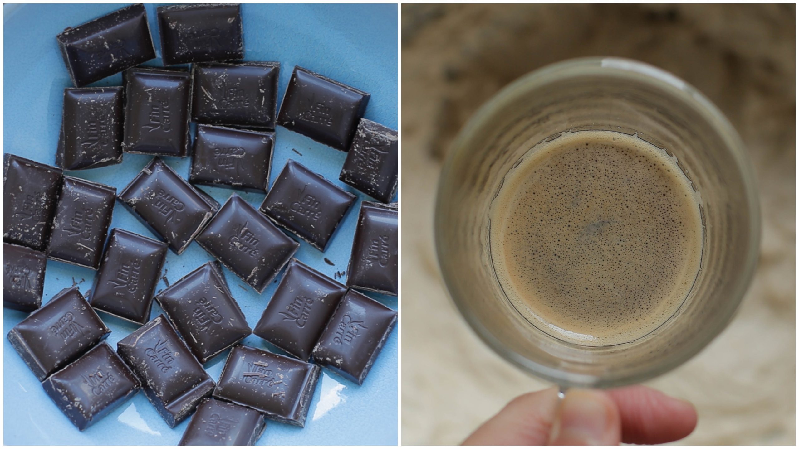 Pure chocolade in stukken en kopje espresso