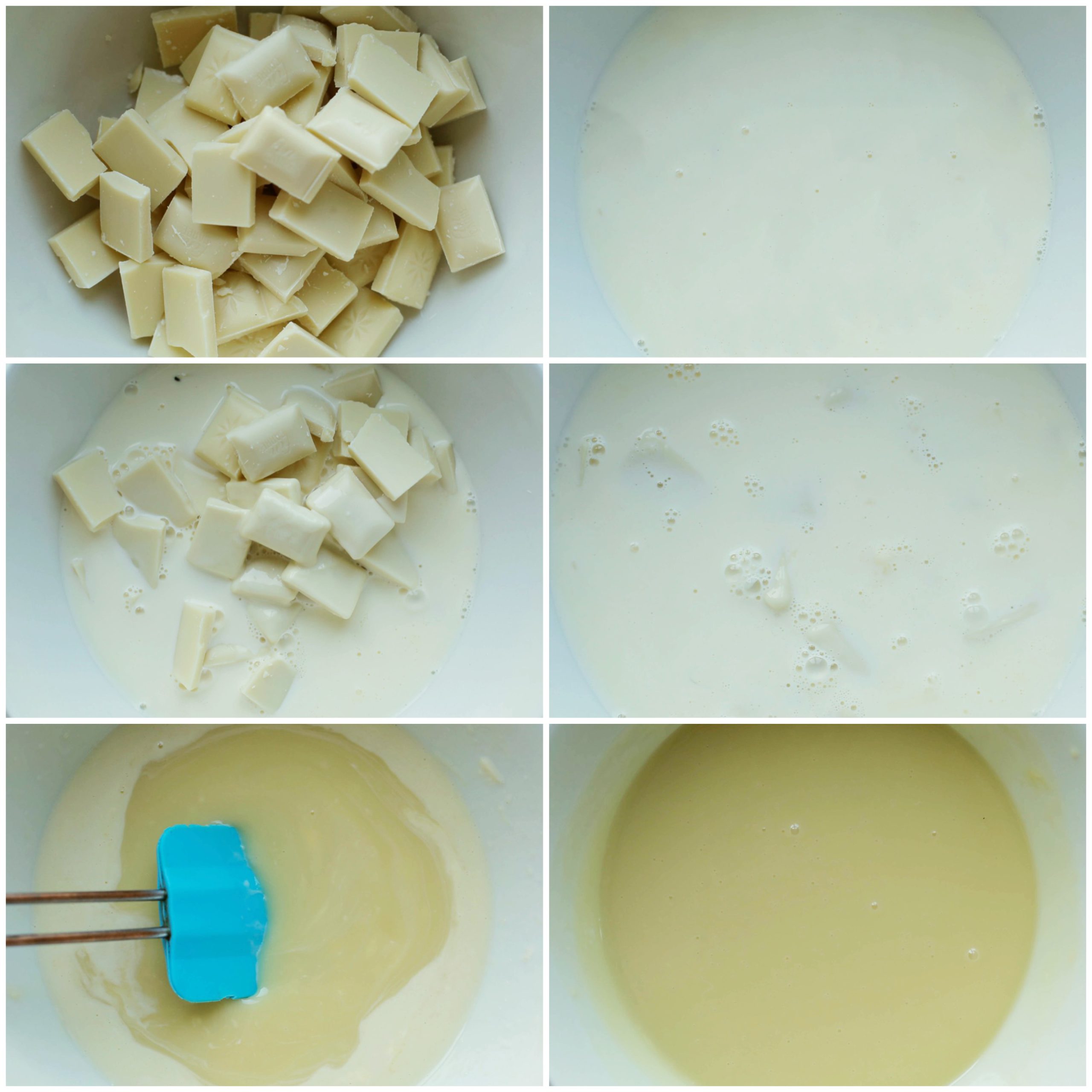 Witte chocolade ganache mengen tot een gladde massa