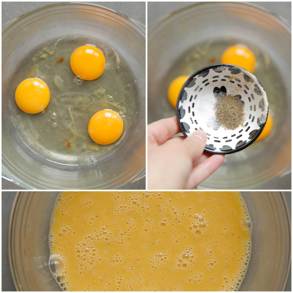 Klop weer 3 eieren los samen met het zout en peper.