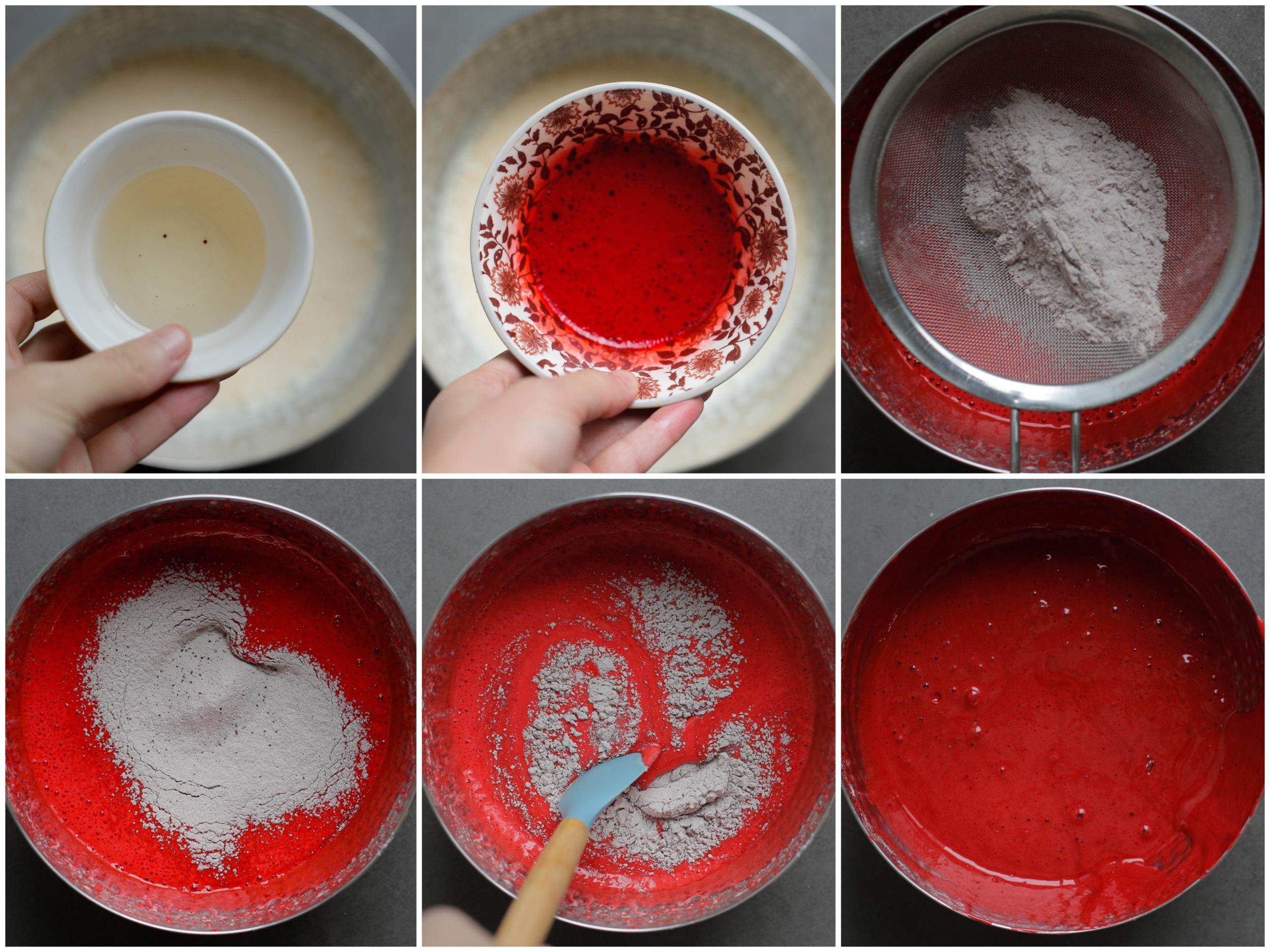Bloemmengsel spatelen door het red velvet beslag