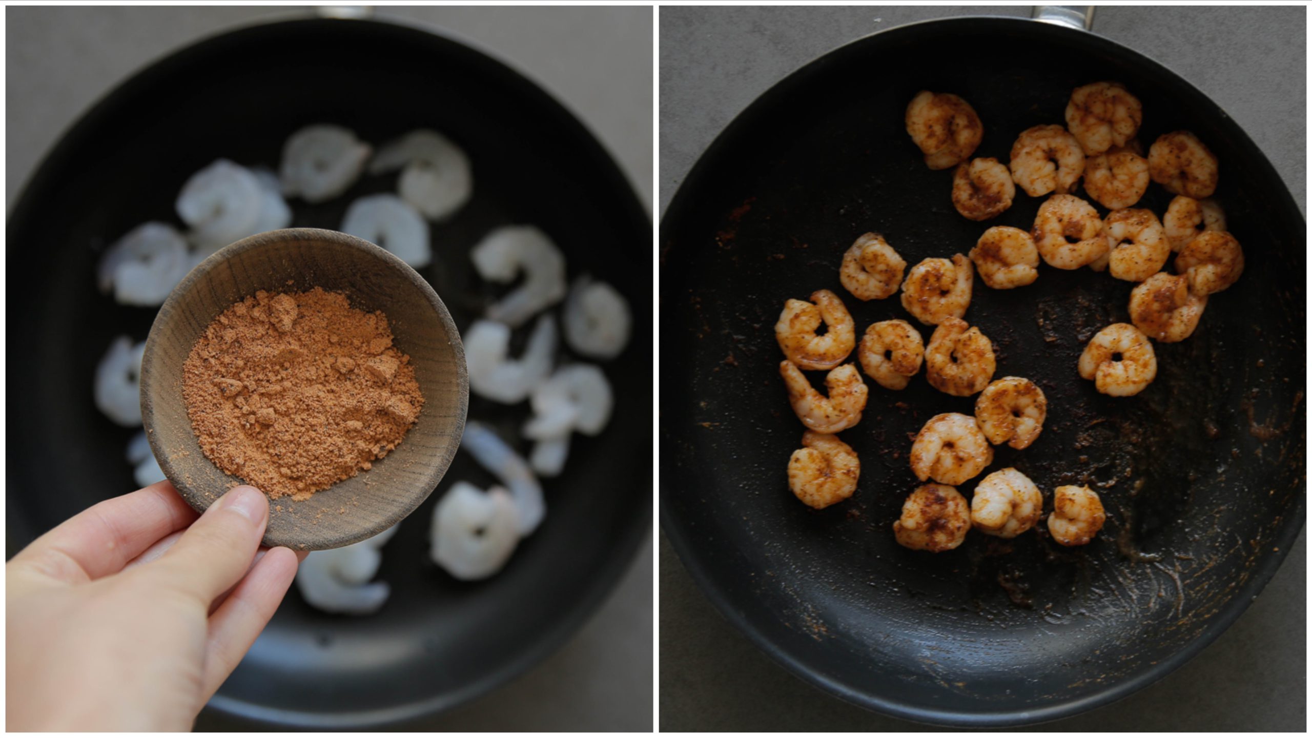Garnalen bakken met ras el kouzina in een koekenpan