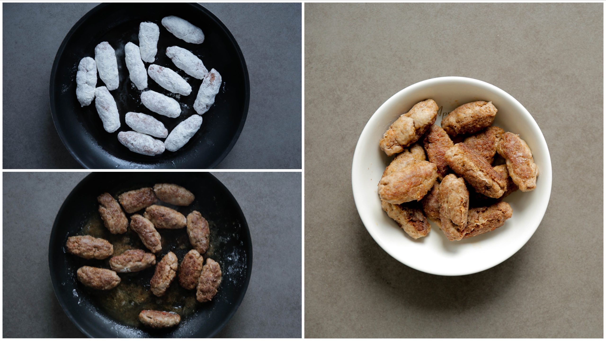 Gehaktstaven gaar bakken en apart leggen