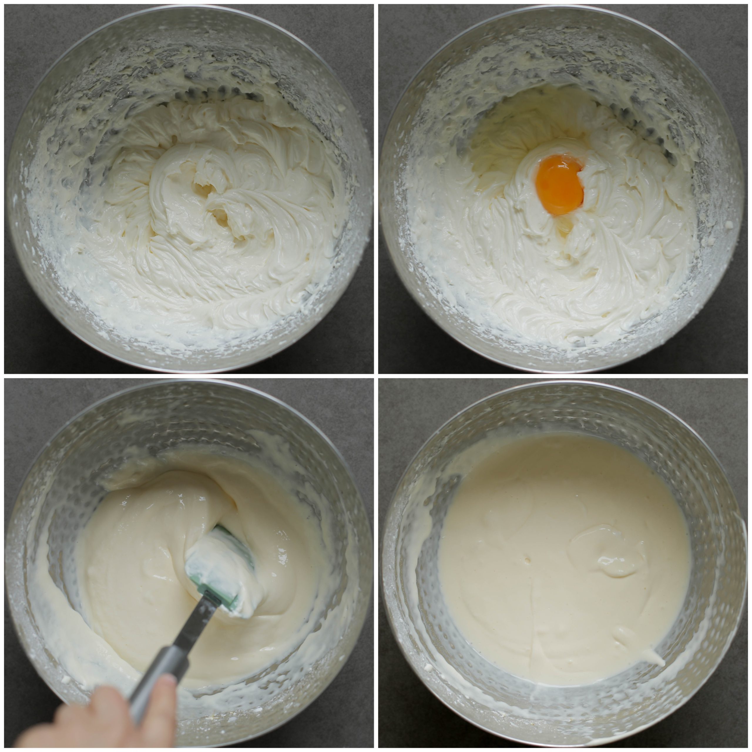Het ei door het cheesecakebeslag spatelen