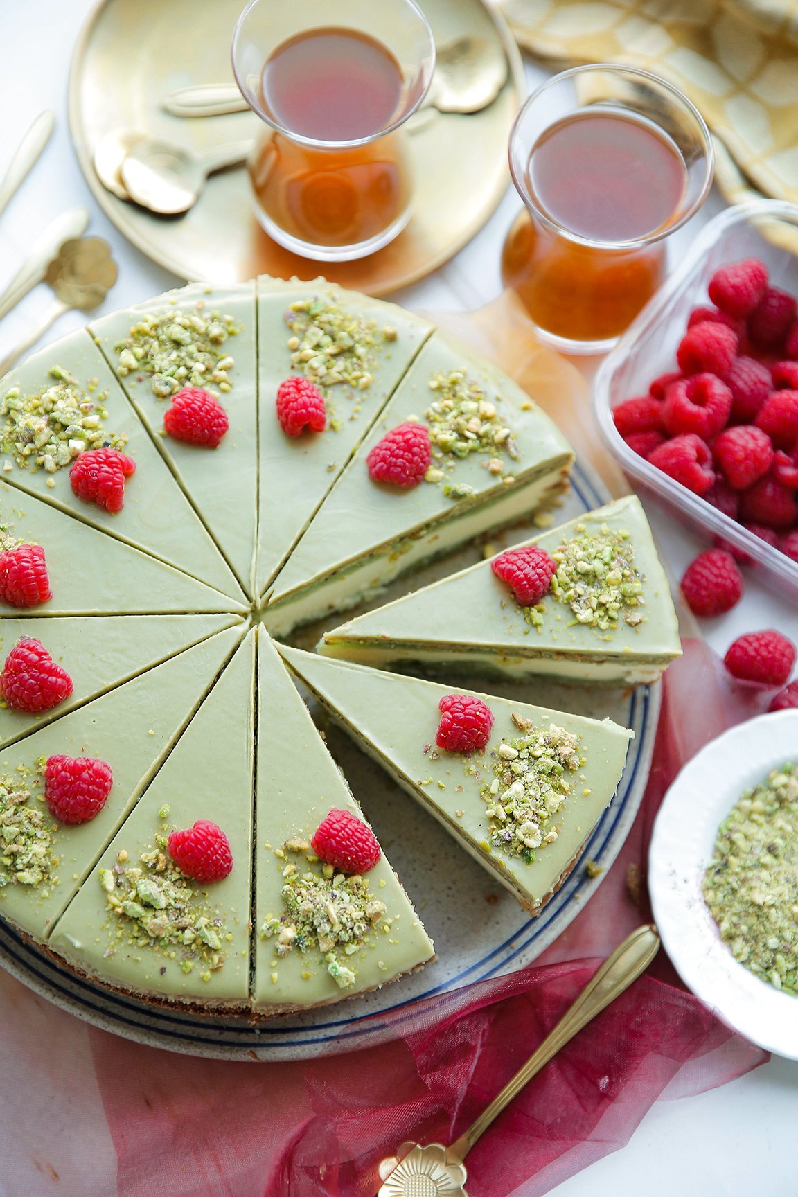 Pistache cheesecake eindresultaat