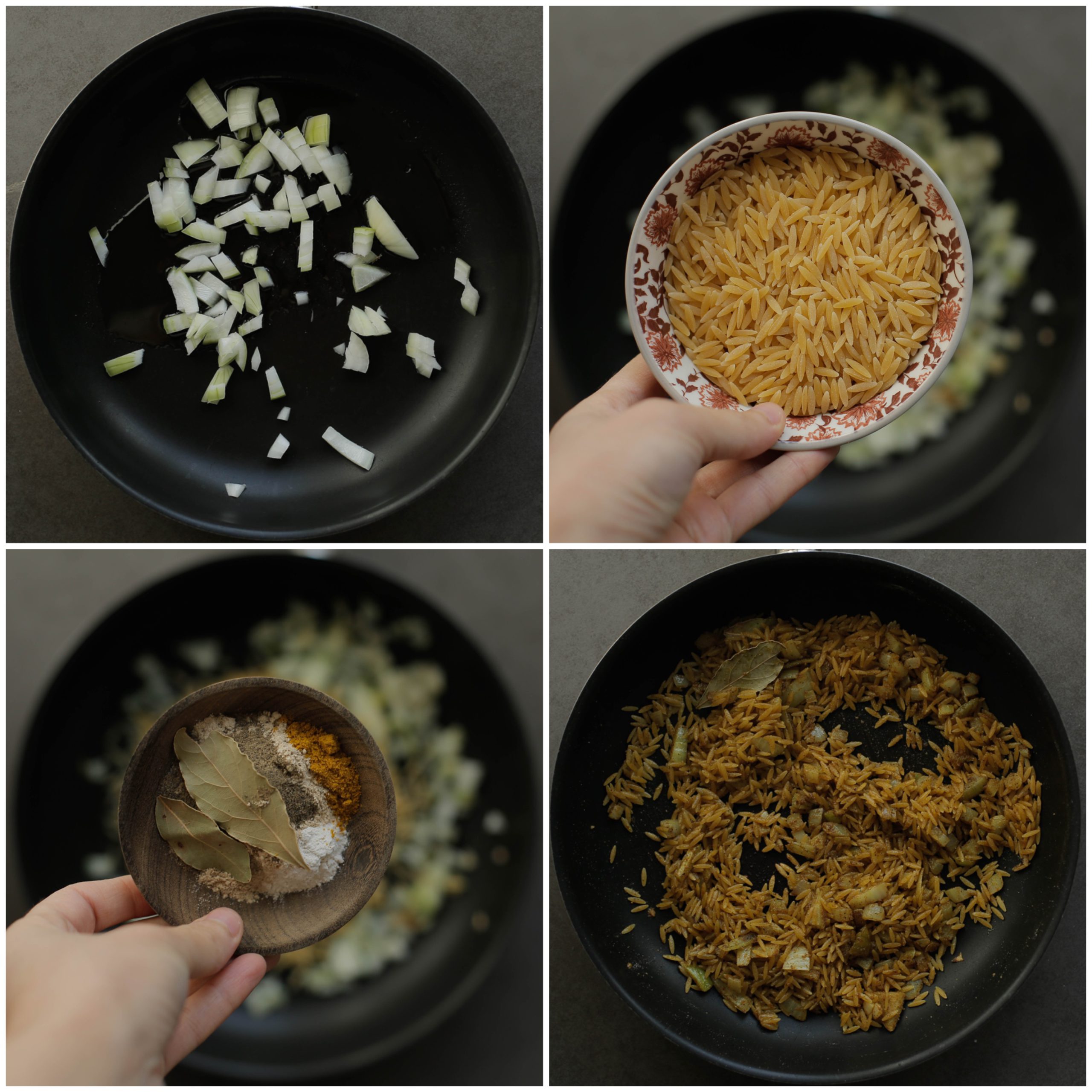 Orzo bakken in een koekenpan