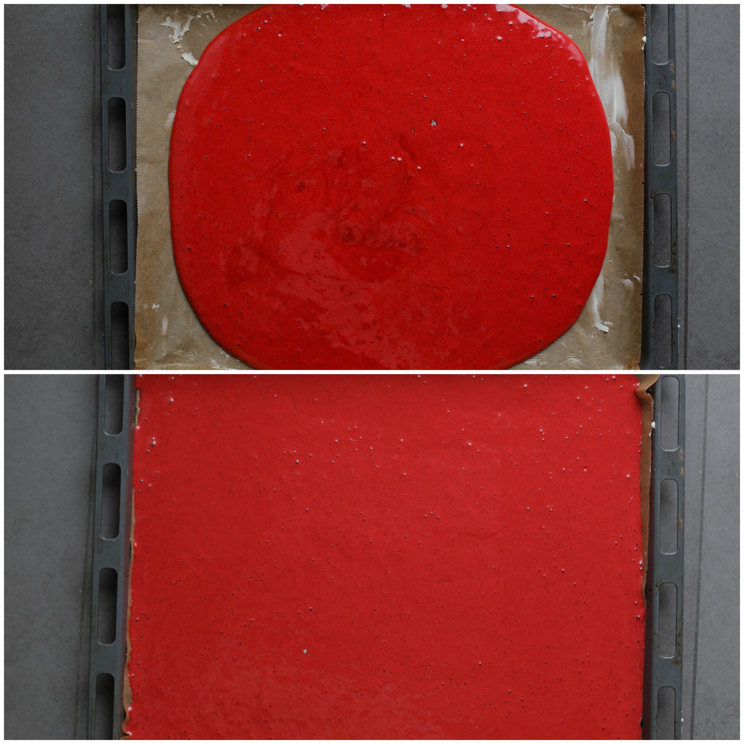 Red velvet beslag in een bakplaat