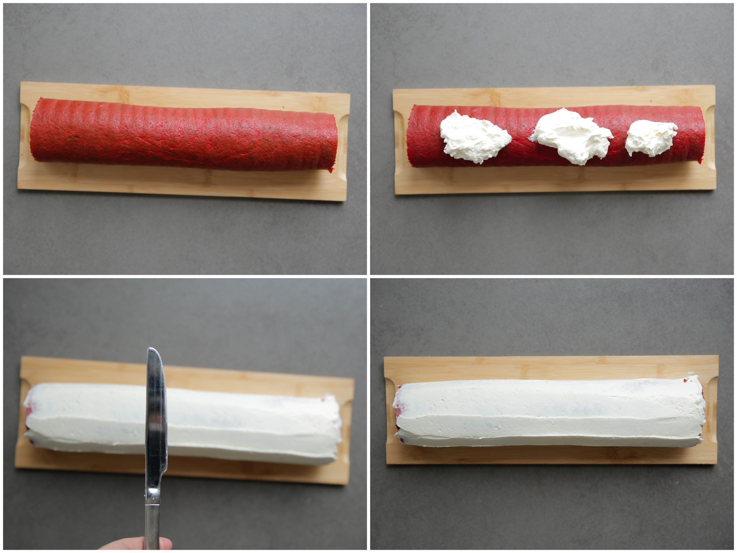 Room uitsmeren over de rolcake