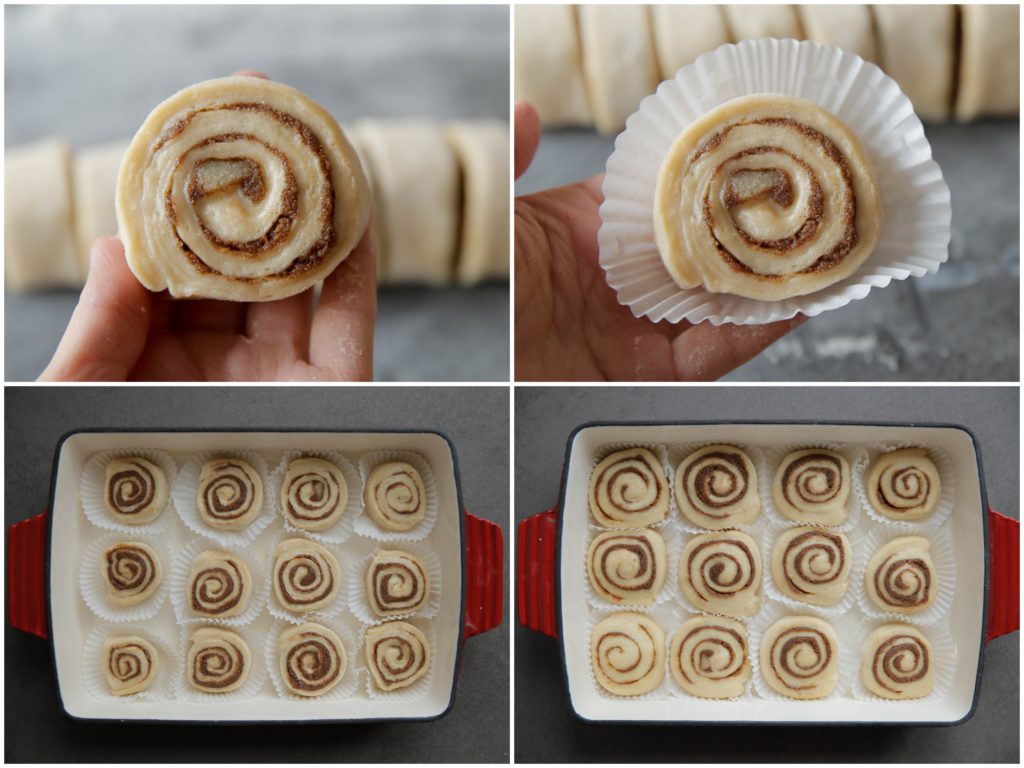 Leg de speculaas-rolls op een cupcakepapiertje en doe ze in een ovenschaal. Laat rijzen op een warme plek voor een half uur of tot ze in formaat zijn verdubbeld.