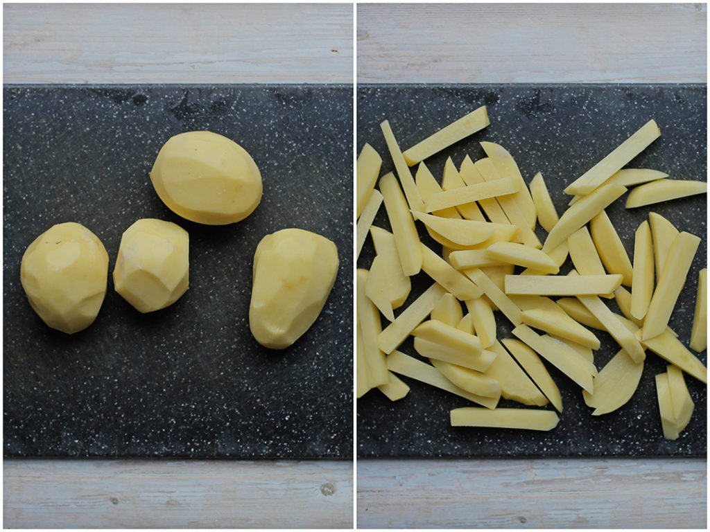 Aardappels schillen en tot friet snijden
