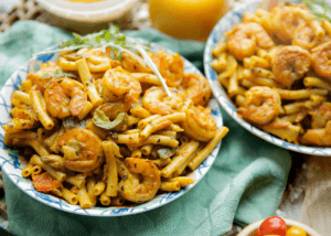 Macaroni met garnalen in kerrie-roomsaus Kookmutsjes