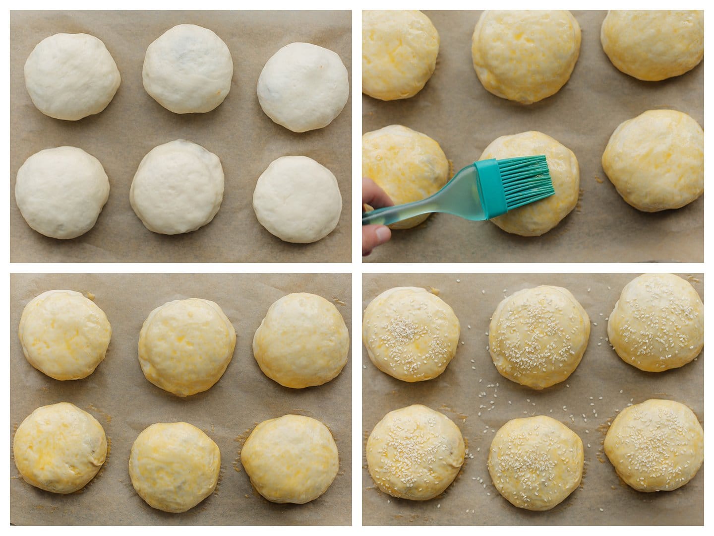 Burgerbroodjes garneren met eigeel en sesamzaad