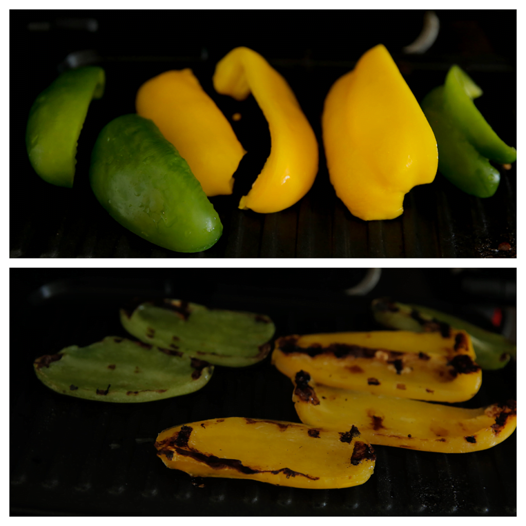 Snijd de paprika's in stukken en leg deze op de grill. Je kunt ook voor andere groentes gaan.