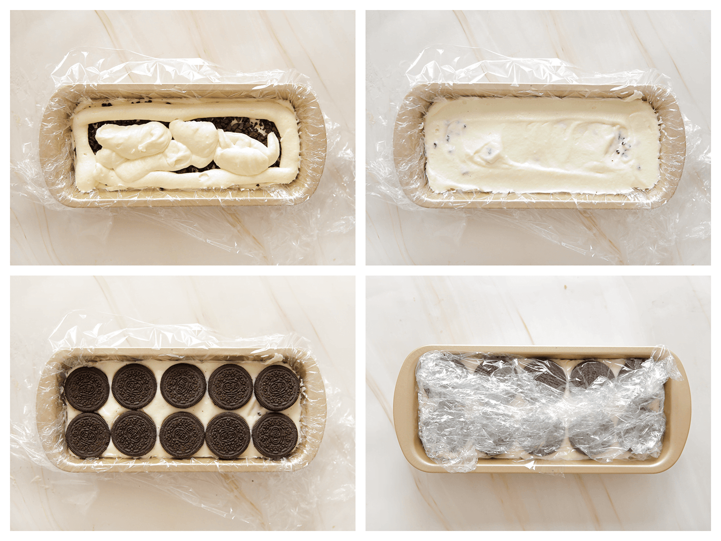 Oreo ijstaart afmaken met room en oreo koek