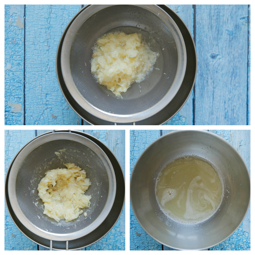 Haal het sap van de citroen door een zeef om de pitjes en velletje te verwijderen.
