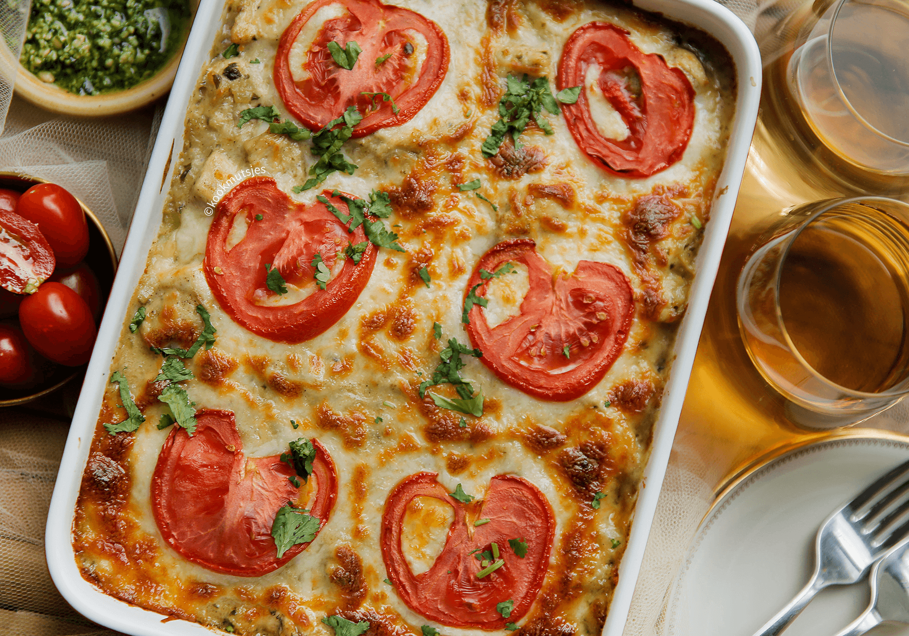 Pesto aardappelschotel met kip Kookmutsjes