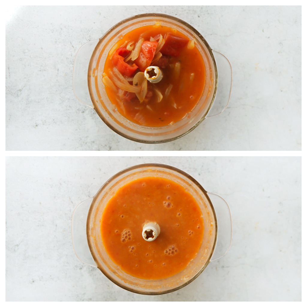 Doe het tomatenmengsel in een hakmolen. Mix fijn.