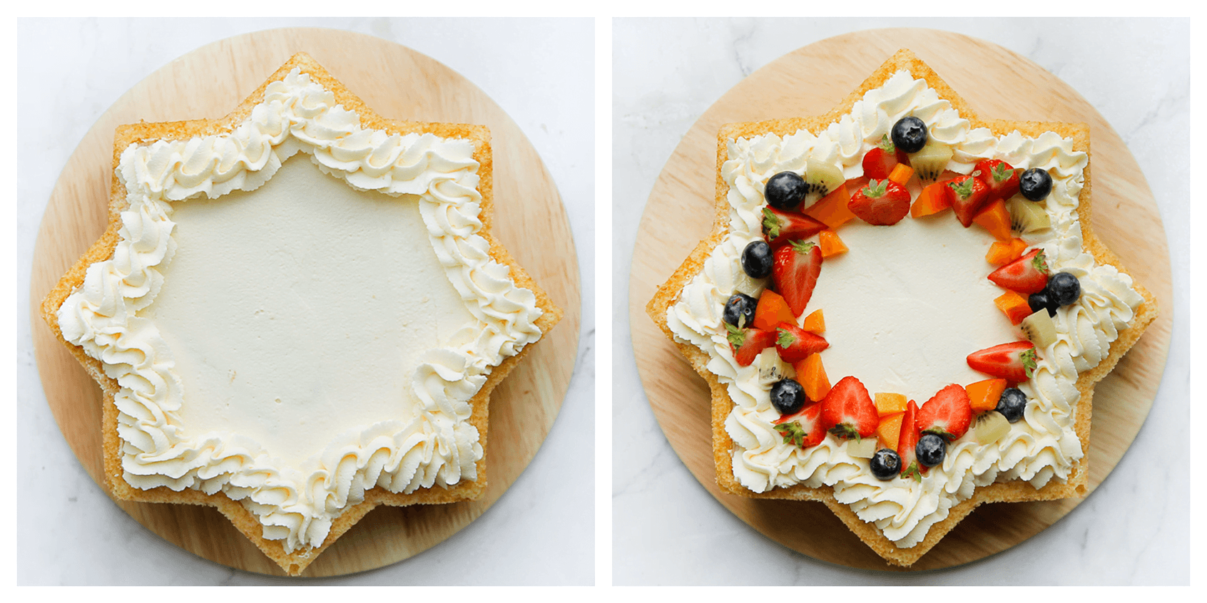 De andalus slagroomtaart garneren met room en vers fruit