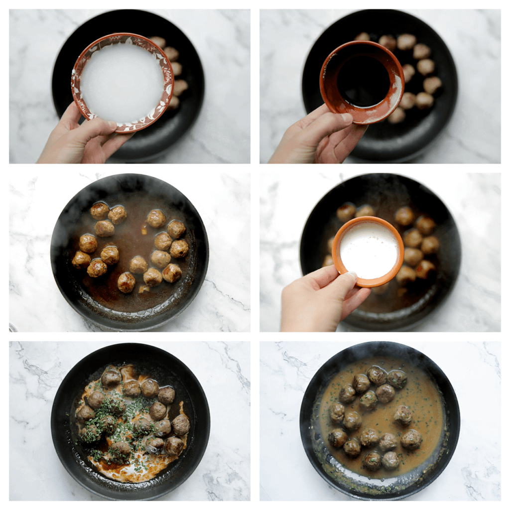 Voeg het ma&iuml;zenamengsel, ketjap manis en sojasaus toe. Kook tot de saus dikkig is. Voeg de ongeklopte slagroom en gedroogde bieslook toe. Zet het vuur hoog tot de saus goed is ingekookt, blijf hier wel bij staan.