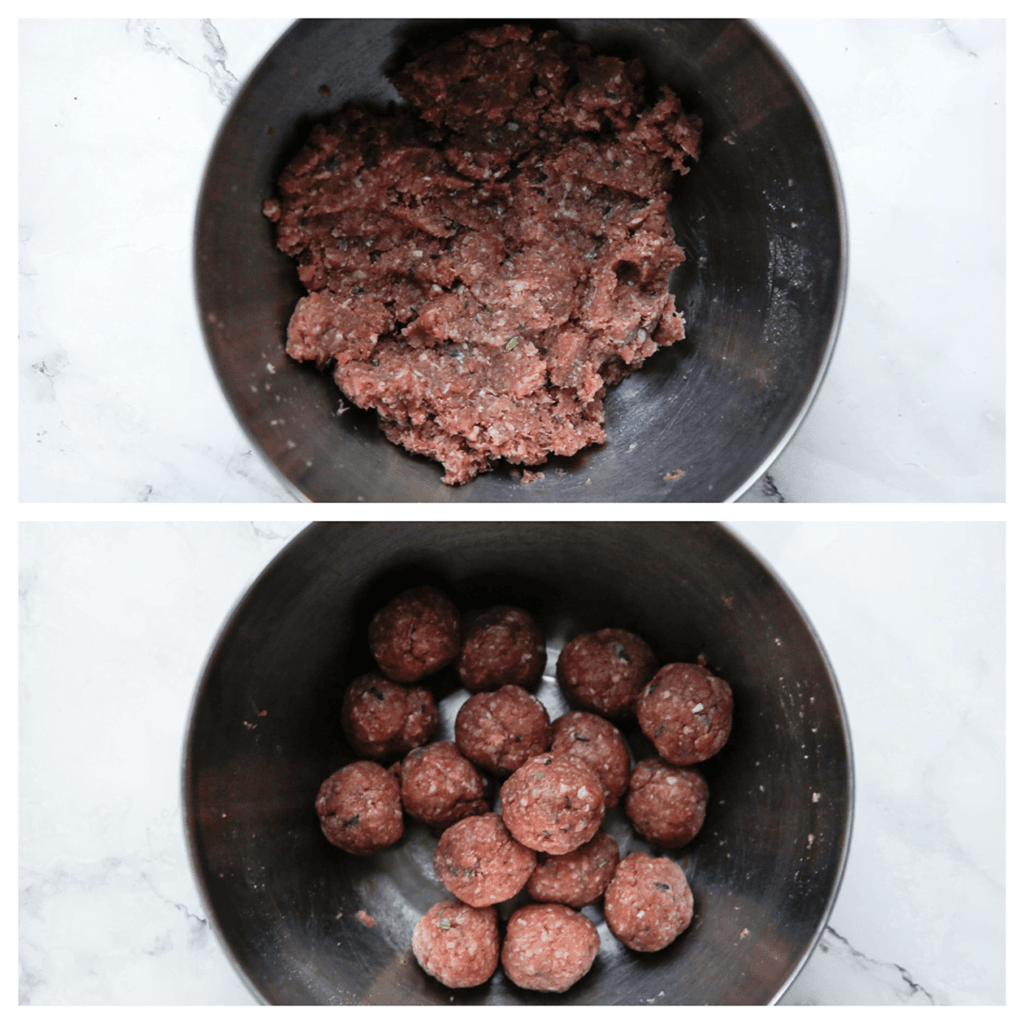 Neem wat van het gehakt en vorm er bollen van.