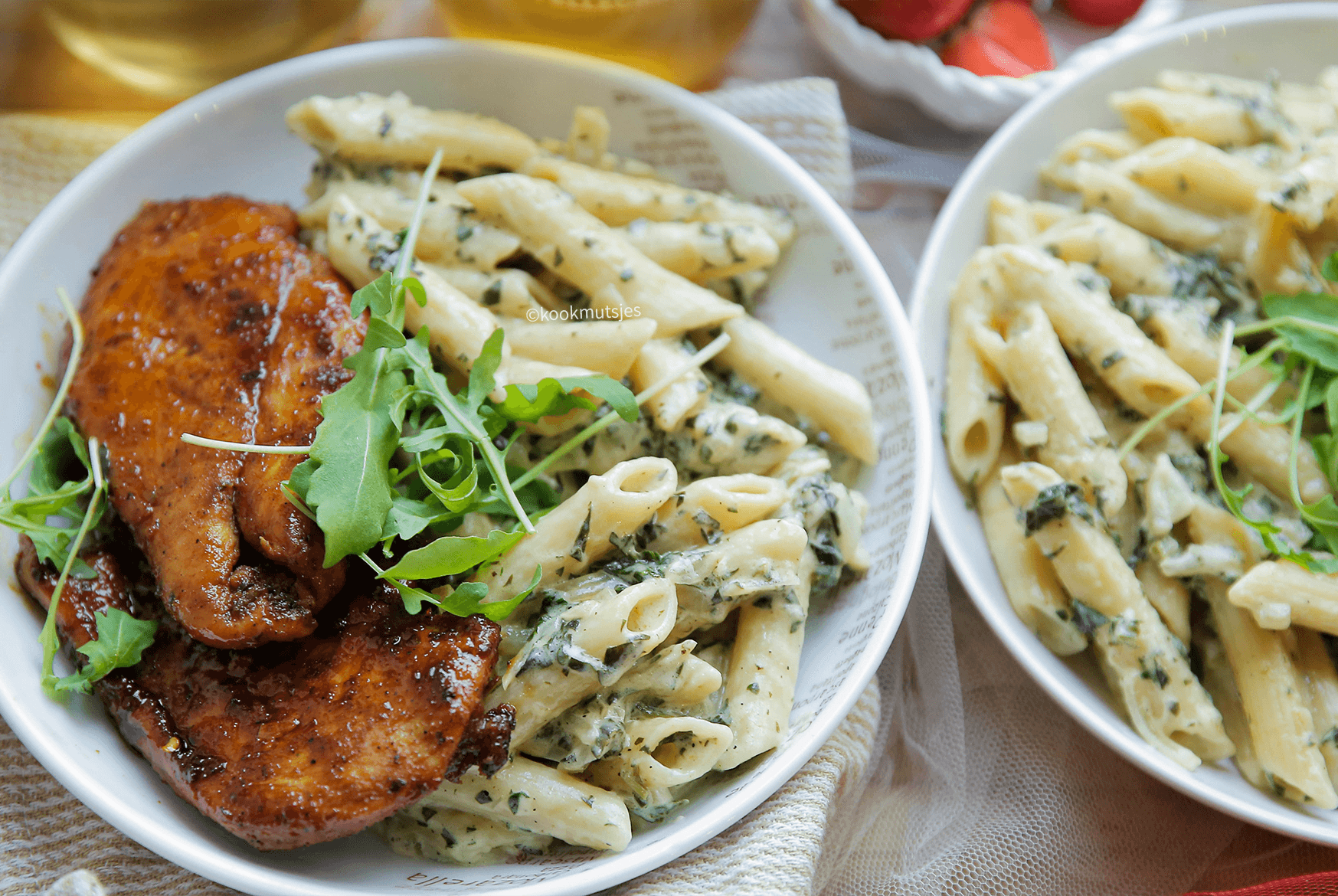 Kipfilet met penne in roomsaus Kookmutsjes