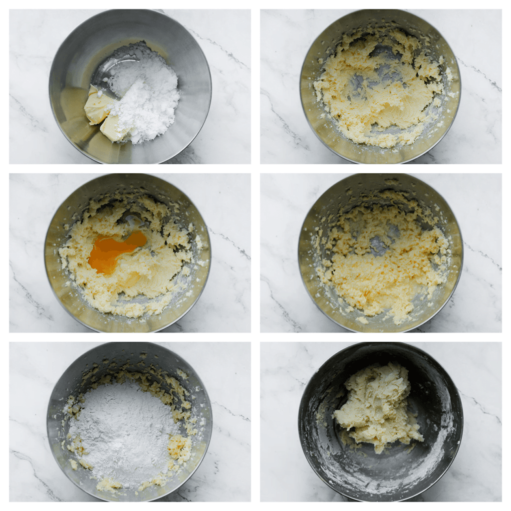 Doe de roomboter samen met de witte basterdsuiker en het zout in een diepe kom. Mix tot een geheel. Voeg het ei toe en mix goed. Voeg de bloem en het bakpoeder toe. Kneed tot een mooie koekjesdeeg. Dek af en leg 1 uur, afgedekt, in de koelkast om stevig te worden.