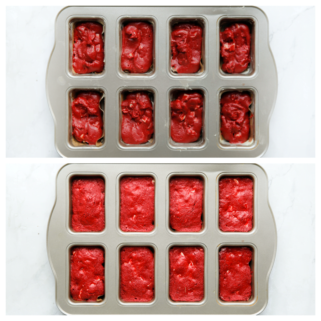 Vul de bakvorm in met het red velvet-browniemengsel. Zet de red velvet brownies in een voorverwarmde oven op 175 ℃. Bak 12-15 minuten. Haal de bakvorm voorzichtig uit de oven en laat even afkoelen. Zet de oven op 125 ℃.