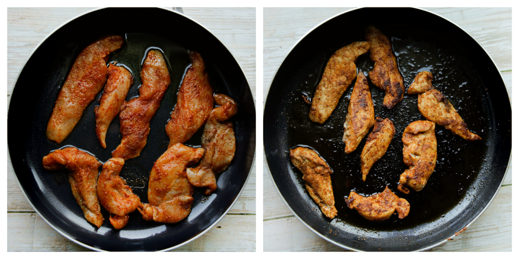 Verhit wat olijfolie in een koekenpan op middelhoog vuur. Voeg de kipfilet toe en bak aan beide kanten gaar.
