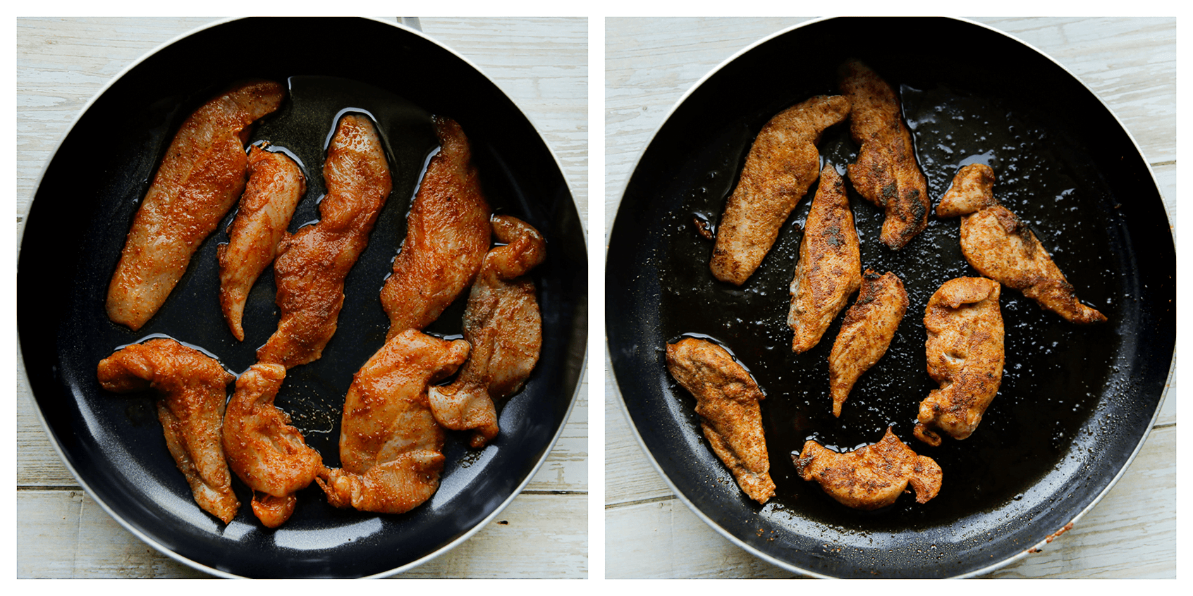 Kipfilet aan beide kanten gaar bakken in een koekenpan