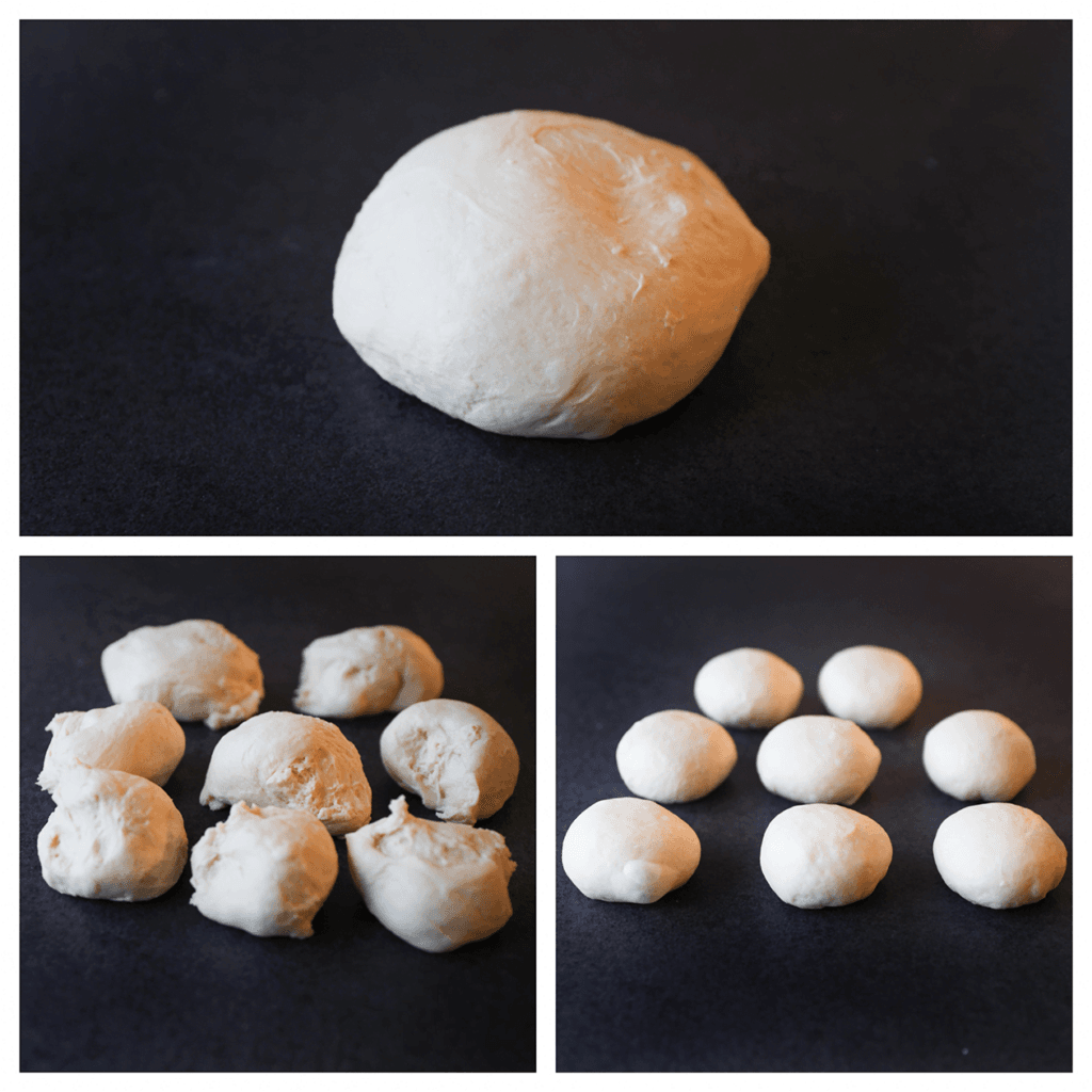 Verdeel het deeg in 8 stukken (82 gr per stuk). Vorm het deeg mooi rond.